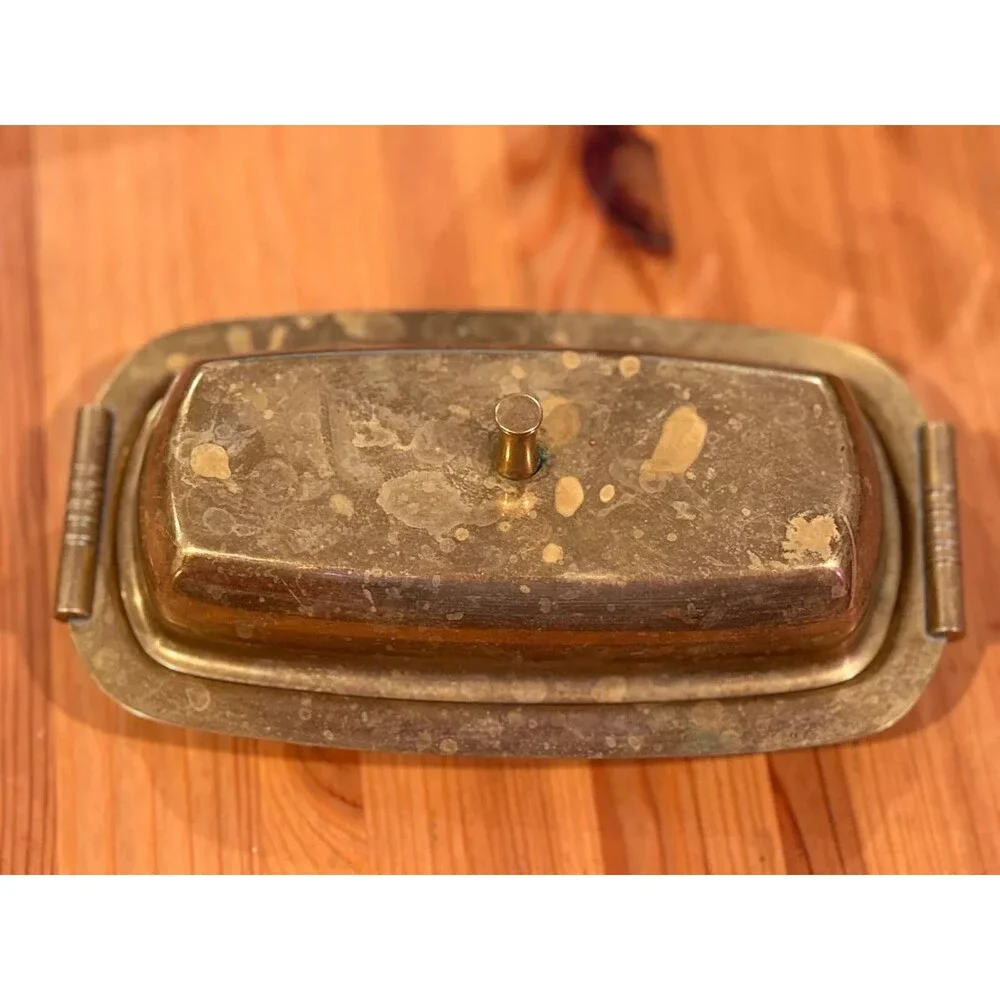 Tommi Parzinger Dorlyn Silversmiths vintage MCM lacquered brass butter dish rare